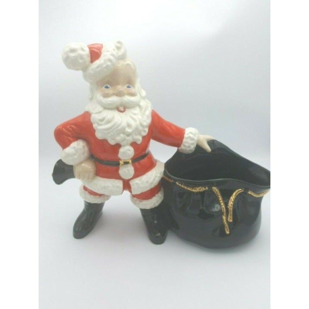 Vintage 1966 Christmas Santa Claus with Toy Sack Ceramic Planter Centerpiece